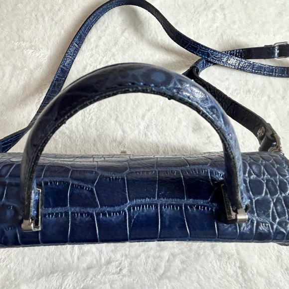 Patricia Nash Blue Leather Croc-Embossed Crossbody Bag Stylish Hardware - Picture 15 of 16